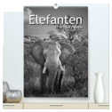 Elefanten in schwarz-weiss (hochwertiger Premium Wandkalender 2025 DIN A2 hoch), Kunstdruck in Hochglanz