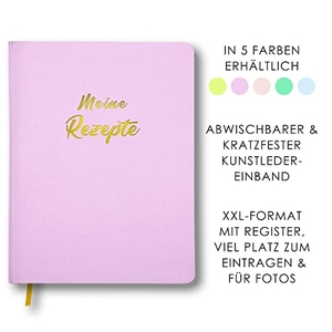 Meine Rezepte lavendel - Großes Rezeptbuch zum Selberschreiben im Leder-Look mit Register und Platz für Fotos, liniert. YUNA, 2022.