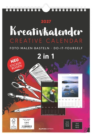 Neumann Verlage GmbH & Co KG (Hrsg.). Kreativkalender A4 - 2 in 1 2027 - Bastelkalender 21x29,7 cm mit beidseitigem Design, Stickerbogen, echtem Bastelkarton und gestaltbarem Titelblatt. Neumann Verlage GmbH & Co, 2026.