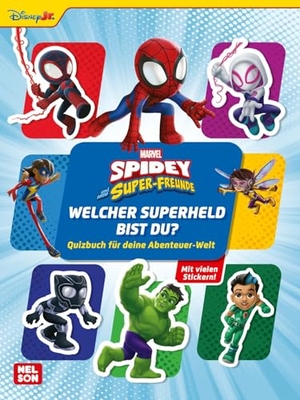 MARVEL Spidey und seine Super-Freunde: Welcher Superheld bist du? Quizbuch für deine Abenteuer-Welt - Mit vielen Stickern! | Stickerbuch zum Eintauchen in die Welt vom Spidey-Team ab 4 Jahren. Nelson Verlag, 2025.