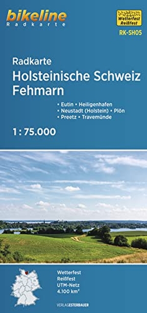 Verlag, Esterbauer (Hrsg.). Radkarte Holsteinische Schweiz Fehmarn (RK-SH05) - Eutin - Heiligenhafen - Neustadt (Holstein) - Plön - Timmendorfer Strand - Travemünde - Preetz, 1:75.000, wetterfest/reißfest, GPS-tauglich mit UTM-Netz. Esterbauer GmbH, 2022.
