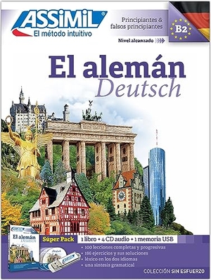 ASSiMiL El Alemán - Colección 'sin esfuerzo' Super Pack. Deutsch Sprachkurs auf Spanisch - Multimedia-Kombination: Lehrbuch Deutsch für Spanier (DaF-Niveau A1 - B2) + 4 Audio-CDs + mp3-CD. Assimil-Verlag GmbH, 2018.