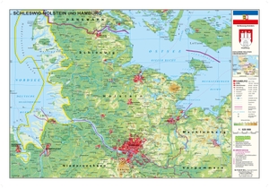 Stiefel, Heinrich. Schleswig-Holstein und Hamburg physisch 1:325 000 - Papierposter. Stiefel Eurocart GmbH, 2022.