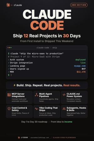 Cook, J.. Claude Code - Ship 12 Real Projects in 30 Days - The Hands-On System for Vibe Coding & AI Agents. Independently published, 2026.