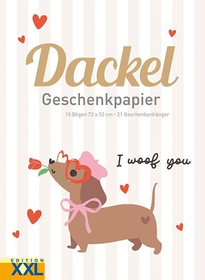 Dackel Geschenkpapier - 10 Bögen, 72 x 52 cm, 21 Geschenkanhänger im Set. Edition XXL GmbH, 2026.