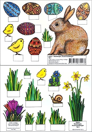 Revano, Veronika. Ostern - Bastelbogen, Ausschneidebogen: Osterhase, Ostereier, Küken und Blumen zum Basteln.. Konrad Anton, 2017.