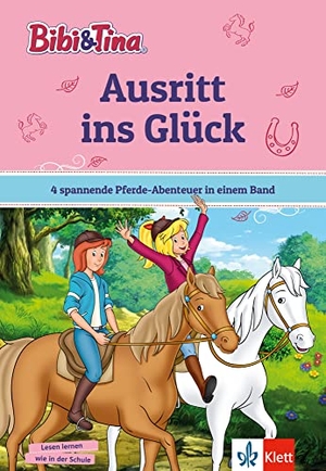 Bibi & Tina: Ausritt ins Glück - 4 spannende Pferde-Abenteuer in einem Band. Mit Hufeisen-Quiz. Leseanfänger 1. Klasse, ab 6 Jahren. Klett Lerntraining, 2021.