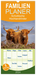 Familienplaner 2024 - Schottische Hochlandrinder. Freundlich, schön und robust mit 5 Spalten (Wandkalender, 21 x 45 cm) CALVENDO