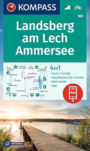 KOMPASS Wanderkarte 189 Landsberg am Lech, Ammersee 1:50.000 - 4in1 Wanderkarte mit Aktiv Guide und Detailkarten inklusive Karte zur offline Verwendung in der KOMPASS-App. Fahrradfahren.. Kompass Karten GmbH, 2023.