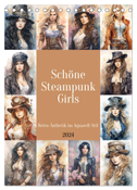 Schöne Steampunk Girls. Retro-Ästhetik im Aquarell-Stil (Tischkalender 2024 DIN A5 hoch), CALVENDO Monatskalender