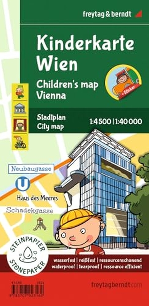 Fürnhammer, Arthur. freytag & berndt Stadtplan Kinderkarte Wien 1:40.000 - 90 x 61 cm, mit Innenstadtplan und Stickerbogen, deutsch / englisch. Freytag + Berndt, 2024.