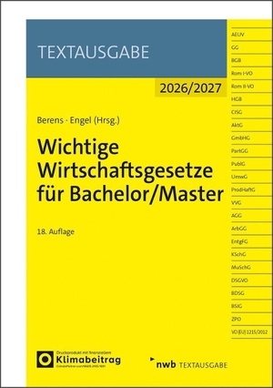 Berens, Holger / Hans-Peter Engel (Hrsg.). Wichtige Wirtschaftsgesetze für Bachelor/Master. NWB Verlag, 2026.