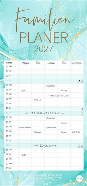Watercolor Familienplaner 2027 - Großer Familienkalender mit viel Platz für Termine und schönem Design: Organisationstool und Blickfang in einem! Kalender 2027 mit 5 Spalten.. Heye, 2026.