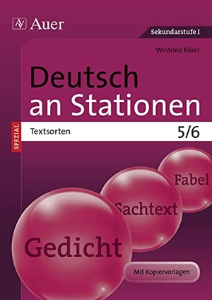 Röser, Winfried. Deutsch an Stationen SPEZIAL Textsorten 5-6 - Übungsmaterial zu den Kernthemen der Bildungsstandards (5. und 6. Klasse). Auer Verlag i.d.AAP LW, 2014.