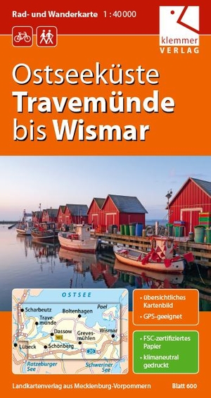 Kuhlmann, Christian / Wachter, Thomas et al. Ostseeküste Travemünde bis Wismar Rad- und Wanderkarte  1 : 40 000 - GPS geeignet, Erlebnis-Tipps auf der Rückseite. Klemmer Verlag, 2012.