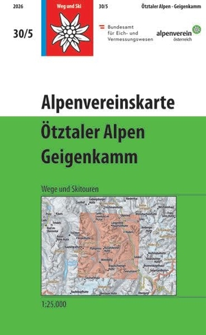 Alpenverein, Österreichischer. Alpenvereinskarte - Ötztaler Alpen, Geigenkamm. GeoCenter Touristik, 2026.