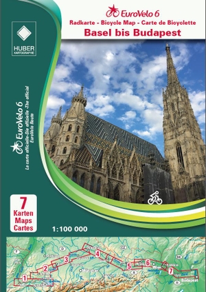 EuroVelo 6 (Basel - Budapest) 1: 100 000 - 7 Fahrradkarten in einem Set / Cycle Map Set (7 Maps) 1:100 000. Huber Kartographie, 2018.