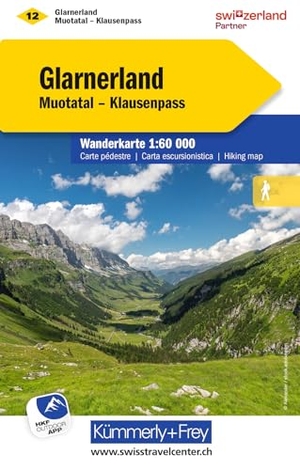KuF Schweiz Wanderkarte 12 Glarnerland - Walensee 1 : 60 000 - waterproof, Free Map on Smartphone included. Kümmerly und Frey, 2026.