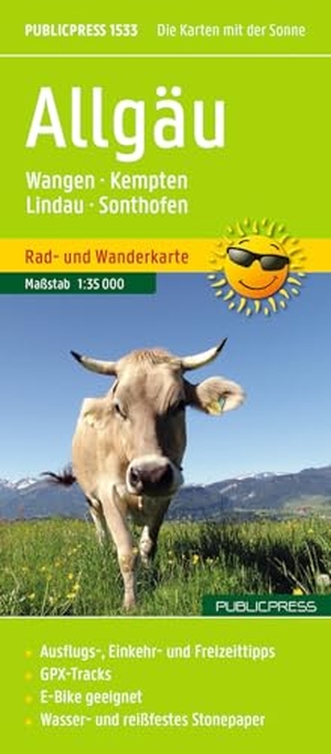 Publicpress Rad- und Wanderkarte Allgäu, Wangen, Kempten, Lindau, Sonthofen 1:35.000 - Wander- und Radkarte mit Ausflugszielen & Freizeittipps, wetterfest, reißfest, abwischbar, GPS-genau. 1:35000. Kompass Karten GmbH, 2026.