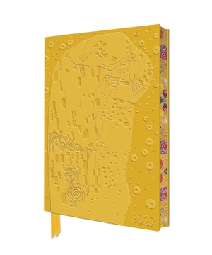 Flame, Tree. Gustav Klimt - Der Kuss - Tischkalender 2027 - Original Flame Tree Publishing DIN A5-Format Exquisit Tischkalender mit Softcovereinband aus Kunstleder mit dreidimensionaler Einbandprägung und farbigem, künstlerisch gestalteten Buchschnitt. Browntrout Verlags GmbH, 2026.