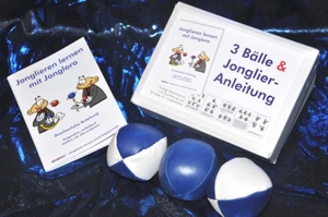 Ehlers, Stephan. 3 Bälle & Jonglier-Anleitung - Kleine Bälle: blau-weiß, blau, blau-weiß (je 51mm/90g). FQL Publishing, 2009.