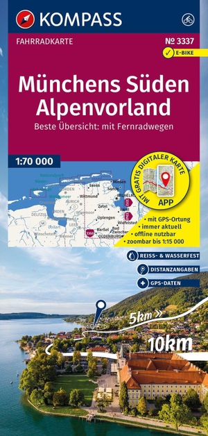 KOMPASS Fahrradkarte 3337 Münchens Süden, Alpenvorland 1:70.000 - reiß- und wetterfest. Kompass Karten GmbH, 2026.