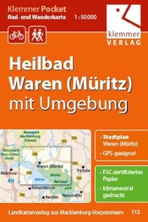 Klemmer, Klaus (Hrsg.). Klemmer Pocket Rad- und Wanderkarte Heilbad Waren (Müritz) mit Umgebung 1 : 50 000 - GPS geeignet, Touren-Tipps auf der Rückseite. Klemmer Verlag, 2025.