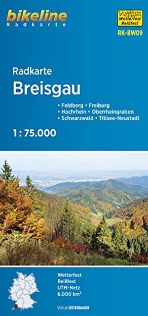 Esterbauer Verlag (Hrsg.). Radkarte Breisgau (RK-BW09) 1:75.000 - Feldberg, Freiburg, Hochrhein, Oberrheingraben, Schwarzwald, Titisee-Neustadt. GPS-tauglich mit UTM-Netz. Esterbauer GmbH, 2019.