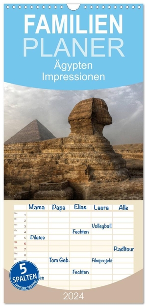 Weiß, Michael. Familienplaner 2024 - Ägypten - Impressionen mit 5 Spalten (Wandkalender, 21 x 45 cm) CALVENDO - Von Abu Simbel bis zur Sphinx. Calvendo, 2023.
