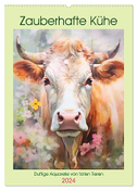 Zauberhafte Kühe. Duftige Aquarelle von tollen Tieren (Wandkalender 2024 DIN A2 hoch), CALVENDO Monatskalender