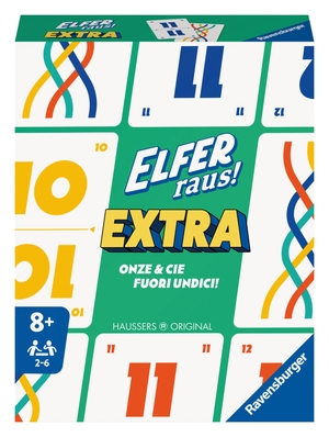 © Hausser / Wolfgang Kramer. Ravensburger 20946 - Elfer raus! Extra, Kartenspiel für 2-6 Spieler, Klassiker ab 8 Jahren, Extra Edition. Ravensburger Spieleverlag, 2023.