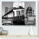Lissabon Faszination Schwarz Weiss (Premium, hochwertiger DIN A2 Wandkalender 2023, Kunstdruck in Hochglanz)
