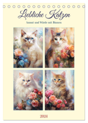 Liebliche Katzen. Anmut und Würde mit Blumen (Tischkalender 2024 DIN A5 hoch), CALVENDO Monatskalender