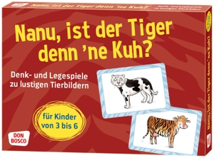Gully, Angela. Nanu, ist der Tiger denn 'ne Kuh? - Denk- und Legespiele zu lustigen Tier-Bildern für Kinder von 3 bis 6. Konzentration stärken, Wortschatz erweitern. Viele Spielvarianten. Für Kita & Familie. Don Bosco Medien GmbH, 2020.