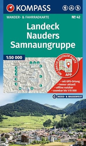 KOMPASS Wanderkarte 42 Landeck, Nauders, Samnaungruppe 1:50.000 - Wander- und Fahrradkarte in einem - inklusive Offline-Verwendung in der KOMPASS-App. Wander-& Radwege. Skitouren. Langlaufen. Reiten.. Kompass Karten GmbH, 2025.