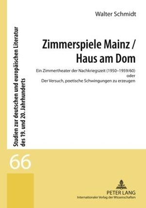 Schmidt, Walter. Zimmerspiele Mainz / Haus am Dom - Ein Zimmertheater der Nachkriegszeit (1950-1959/60) oder Der Versuch, poetische Schwingungen zu erzeugen. Peter Lang, 2010.