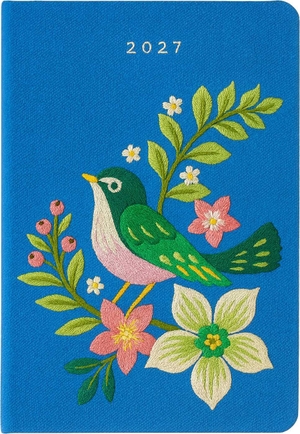 Groh Verlag (Hrsg.). Taschenkalender A6 2027: Vogel und Blüten, bestickt, blau - Hochwertig bestickter Buchkalender, Wochenplaner, Terminplaner & Organizer. Mit Ferienterminen und Monatsübersichten. Groh Verlag, 2026.