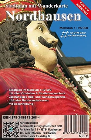 Kartographische Kommunale Verlagsgesellschaft mbH (Hrsg.). Nordhausen 1:12 500 - Stadtplan mit Rad- und Wanderkarte (reiß- und wetterfest). Kartographische Komm. Ver, 2021.