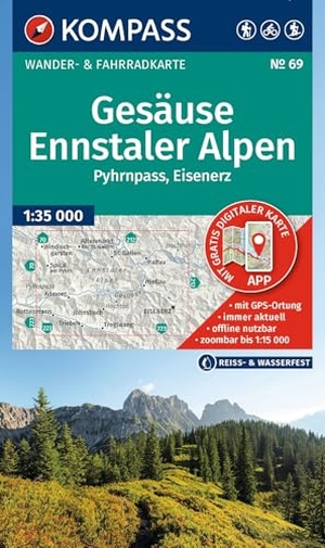 KOMPASS Wanderkarte 69 Gesäuse, Ennstaler Alpen, Pyhrnpass, Eisenerz 1:35.000 - Wander- und Fahrradkarte in einem - inklusive Offline-Verwendung in der KOMPASS-App. Wander-& Radwege. Panorama. Skitouren.. Kompass Karten GmbH, 2026.