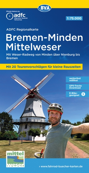 Allgemeiner Deutscher Fahrrad-Club e. V. / BVA BikeMedia GmbH (Hrsg.). ADFC-Regionalkarte Bremen-Minden Mittelweser, 1:75.000, mit Tagestourenvorschlägen, reiß- und wetterfest, E-Bike-geeignet, GPS-Tracks Download - Mit Weser-Radweg, von Minden über Nienburg bis Bremen. BVA Bielefelder Verlag, 2024.