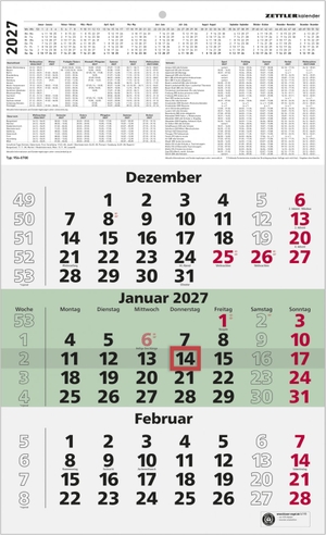 Neumann Verlage GmbH & Co KG (Hrsg.). 4-Monatskalender 2027 - Wandkalender 30x63 cm mit 4 Monaten pro Blatt, Datumschieber, Wochenzählung, Feiertagen & Ferien ideal für Büro & Homeoffice. Neumann Verlage GmbH & Co, 2026.
