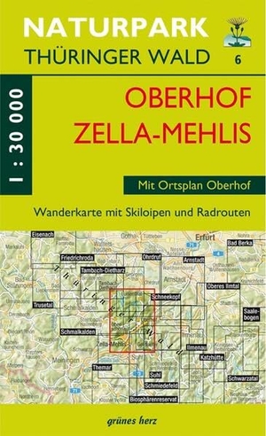 Wanderkarte Oberhof/Zella-Mehlis - Mit Ortsplan Oberhof und Plan Rennsteiggarten. Mit Luisenthal, Frankenhain, Oberschönau und Goldlauter. Mit Skiloipen und Radrouten. Maßstab 1:30.000.. Verlag grünes Herz, 2023.