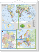 Deutschland und Europa in der Welt politisch. Wandkarte Großformat mit Metallstäben