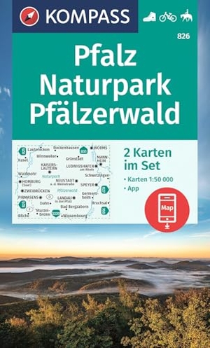 KOMPASS Wanderkarten-Set 826 Pfalz, Naturpark Pfälzerwald (2 Karten) 1:50.000 - inklusive Karte zur offline Verwendung in der KOMPASS-App. Fahrradfahren. Reiten. Kompass Karten GmbH, 2023.