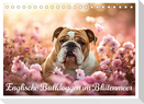 Englische Bulldoggen im Blütenmeer (Tischkalender 2025 DIN A5 quer), CALVENDO Monatskalender