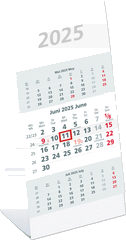3-Monats-Aufstellkalender 2025 - 10,5x14,5 cm - 3 Monate auf 1 Seite - mit Kopftafel und Datumsschieber - Mehrmonatskalender - 980-0000