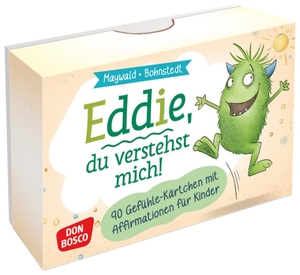 Maywald, Eva-Maria. Eddie, du verstehst mich! 90 Gefühle-Kärtchen mit Affirmationen für Kinder - Eddie hilft, Gefühle wahrzunehmen und innerlich zuregulieren. Bildkarten mit Affirmationen und Abbildungen zur Förderung der emotionale Kompetenz bei Kindern.. Don Bosco Medien GmbH, 2025.