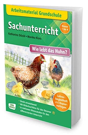 Stöckl-Bauer, Katharina. Arbeitsmaterial Grundschule. Sachunterricht: Wie lebt das Huhn? - Lehrerbegleitheft und Kopiervorlagen. In mehreren Niveaustufen für den differenzierten Unterricht. Für Klasse 1-4. Direkt einsatzbereit. Inkl. Bilderbuchkino für den Beamer.. Don Bosco Medien GmbH, 2020.