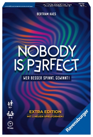 Kaes, Bertram. Ravensburger 26846 - Nobody is perfect Extra Edition - Kommunikatives Kartenspiel für die ganze Familie, Spiel für Erwachsene und Jugendliche ab 14 Jahren, für 3-6 Spieler - Wer besser spinnt, gewinnt!. Ravensburger Spieleverlag, 2020.
