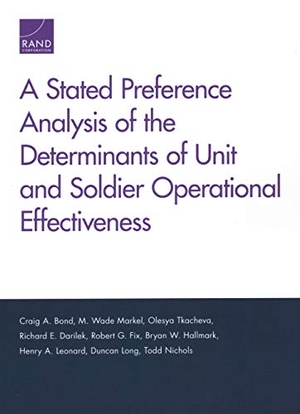 Bond, Craig A / Markel, M Wade et al. A Stated Preference Analysis of the Determinants of Unit and Soldier Operational Effectiveness. RAND Corporation, 2019.